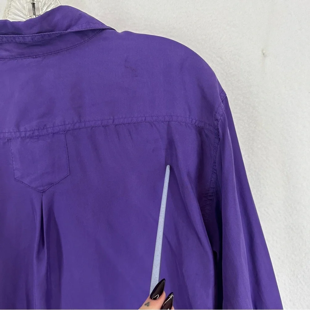 Silence + Noise Button‎ Down Long Sleeve Top 100% Silk Womens Large Purple